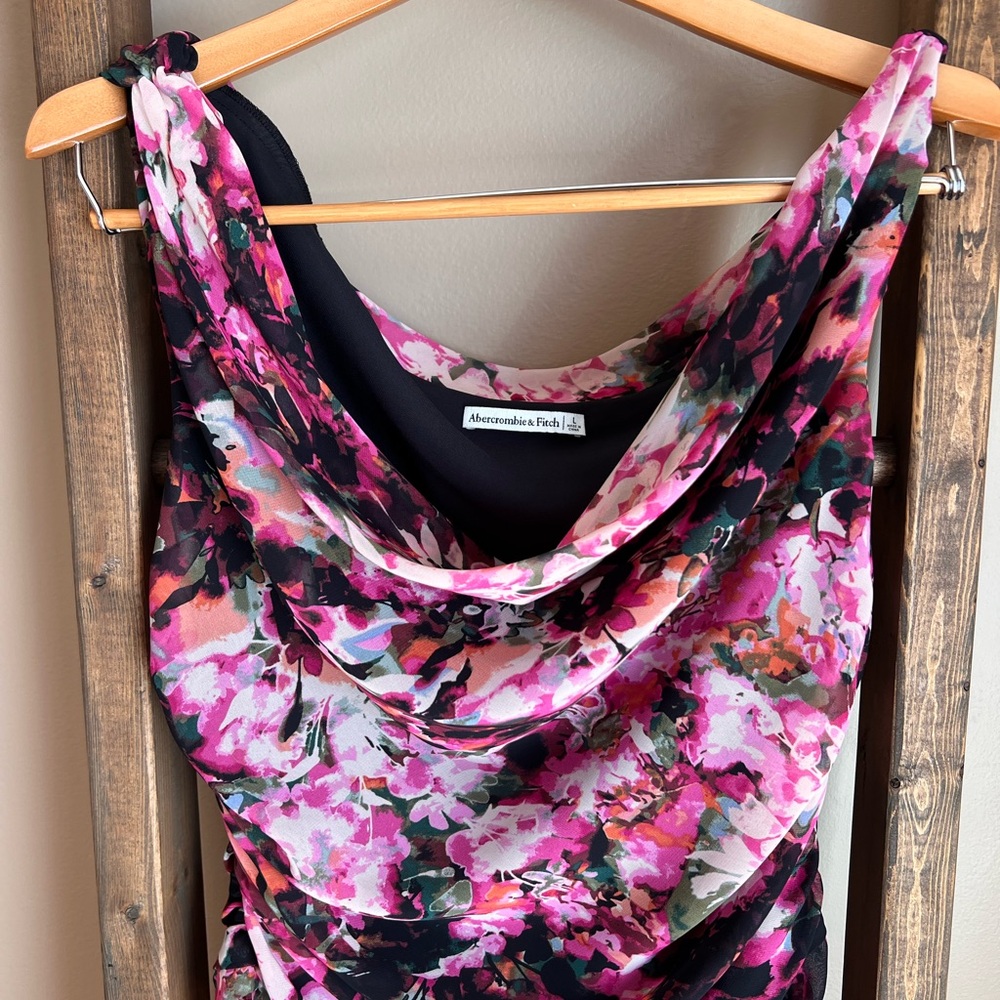 Abercrombie & Fitch Pink Multi Floral Cowl Neck Mini Dress - Picture 4 of 5